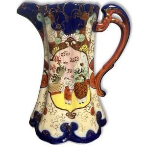 Antique Japanese Imari Meiji Ewer Pitcher Chinoiserie Figures No Lid Blue Red